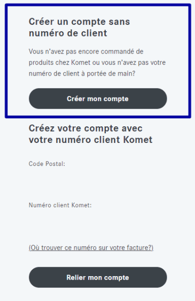 Créer un compte sans numéro client