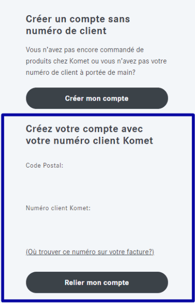 Créer un compte avec un numéro client